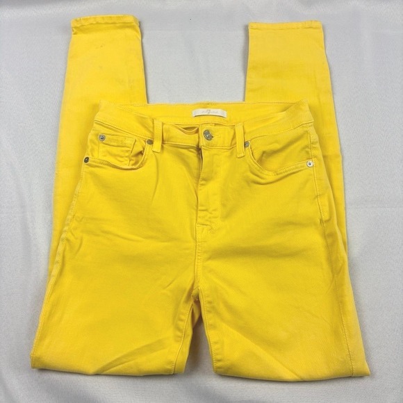 7 For All Mankind Womens 27 Bright Yellow Mid- Rise (10") Jeans Chic Trendy - Picture 1 of 15